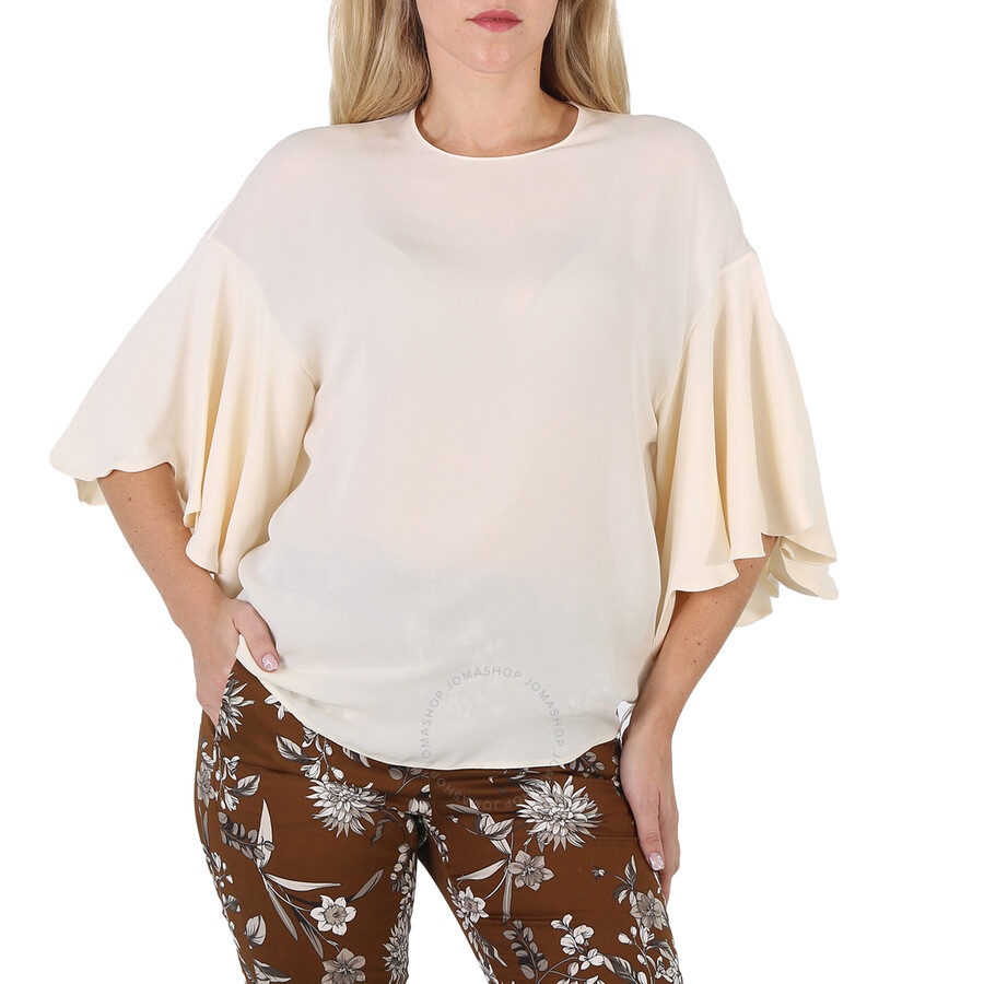 Valentino Ladies White Ruffle Sleeves Silk Blouse - 1