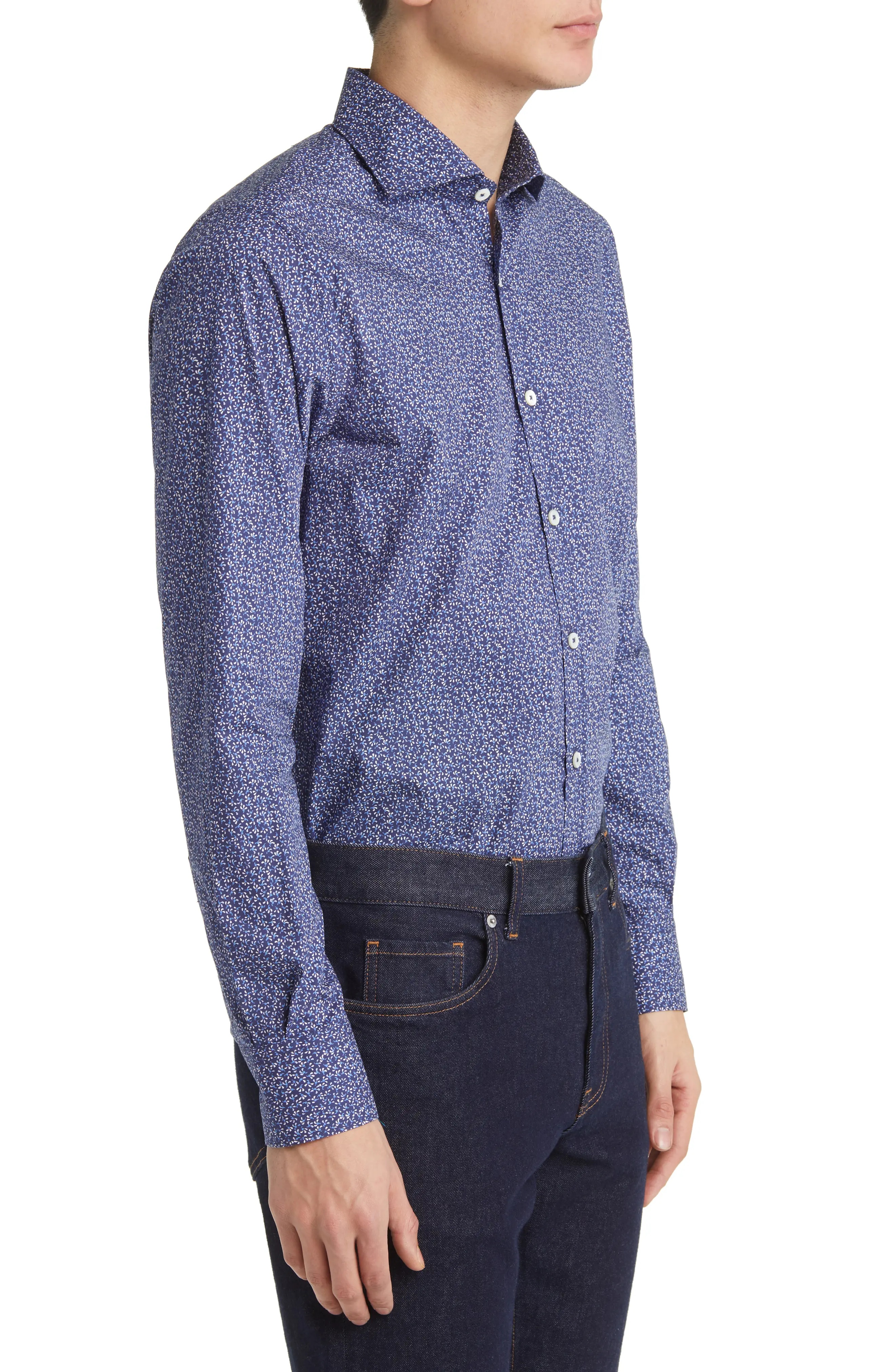 Micro Floral Button-Up Sport Shirt - 6