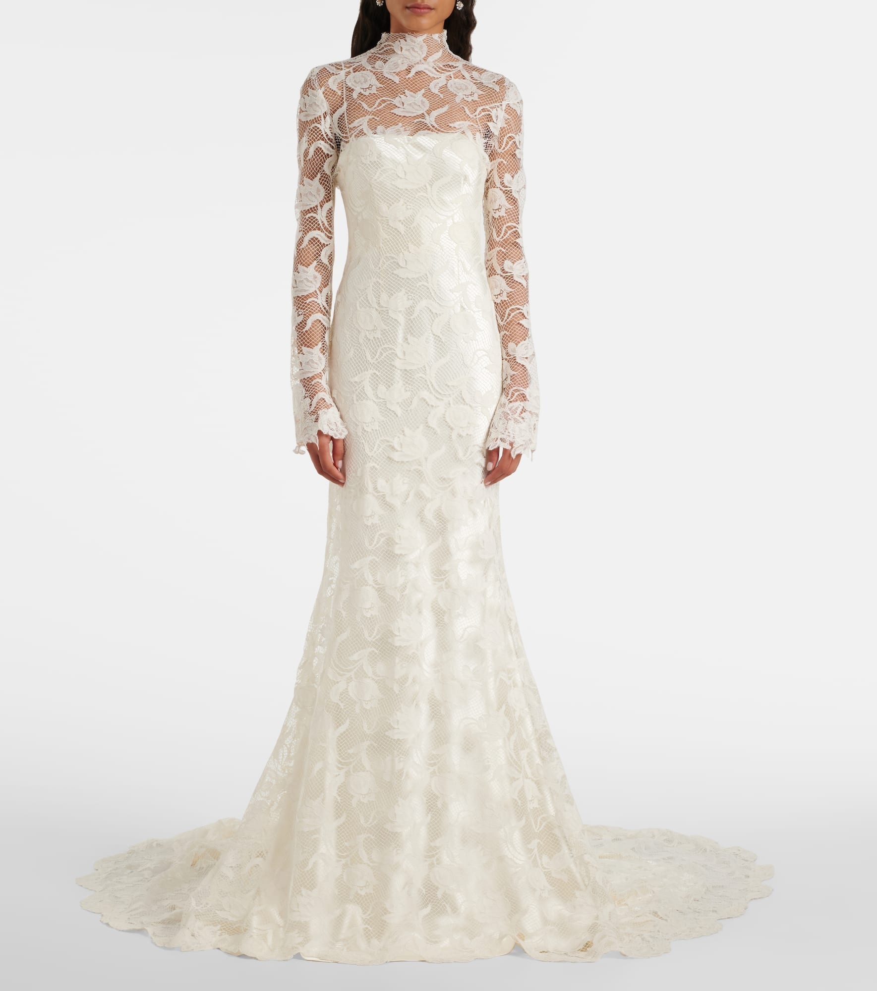 Bridal Adena floral lace-trimmed wool and silk gown - 2