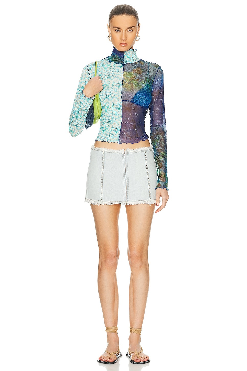 Loran Crystal Embellished Denim Mini Skirt - 4