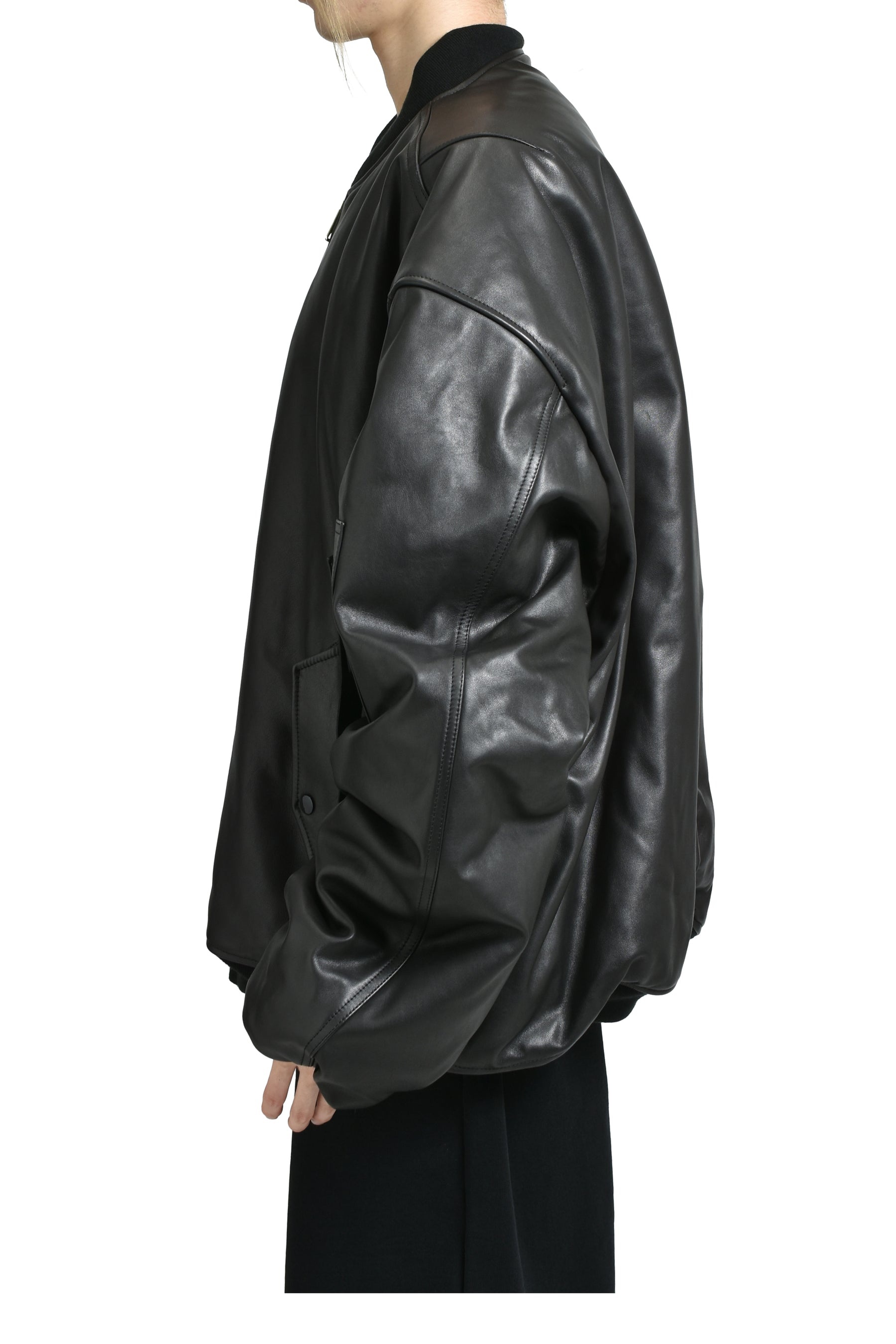 OVERSIZED LEATHER BOMBER JACKET / BLK - 3