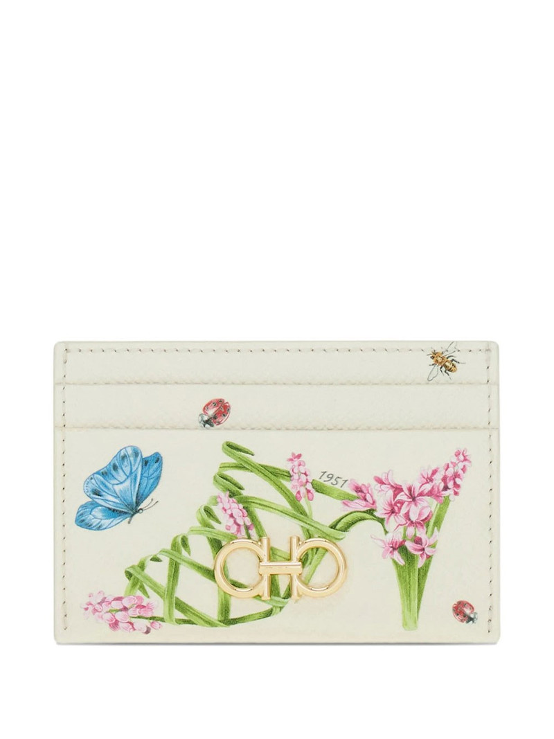 Gancini Card Holder with Floral Print 1