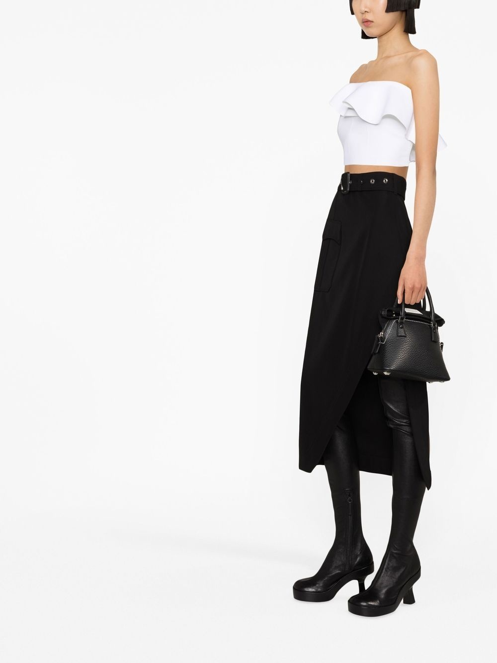 belted-waist mid-length skirt - 2