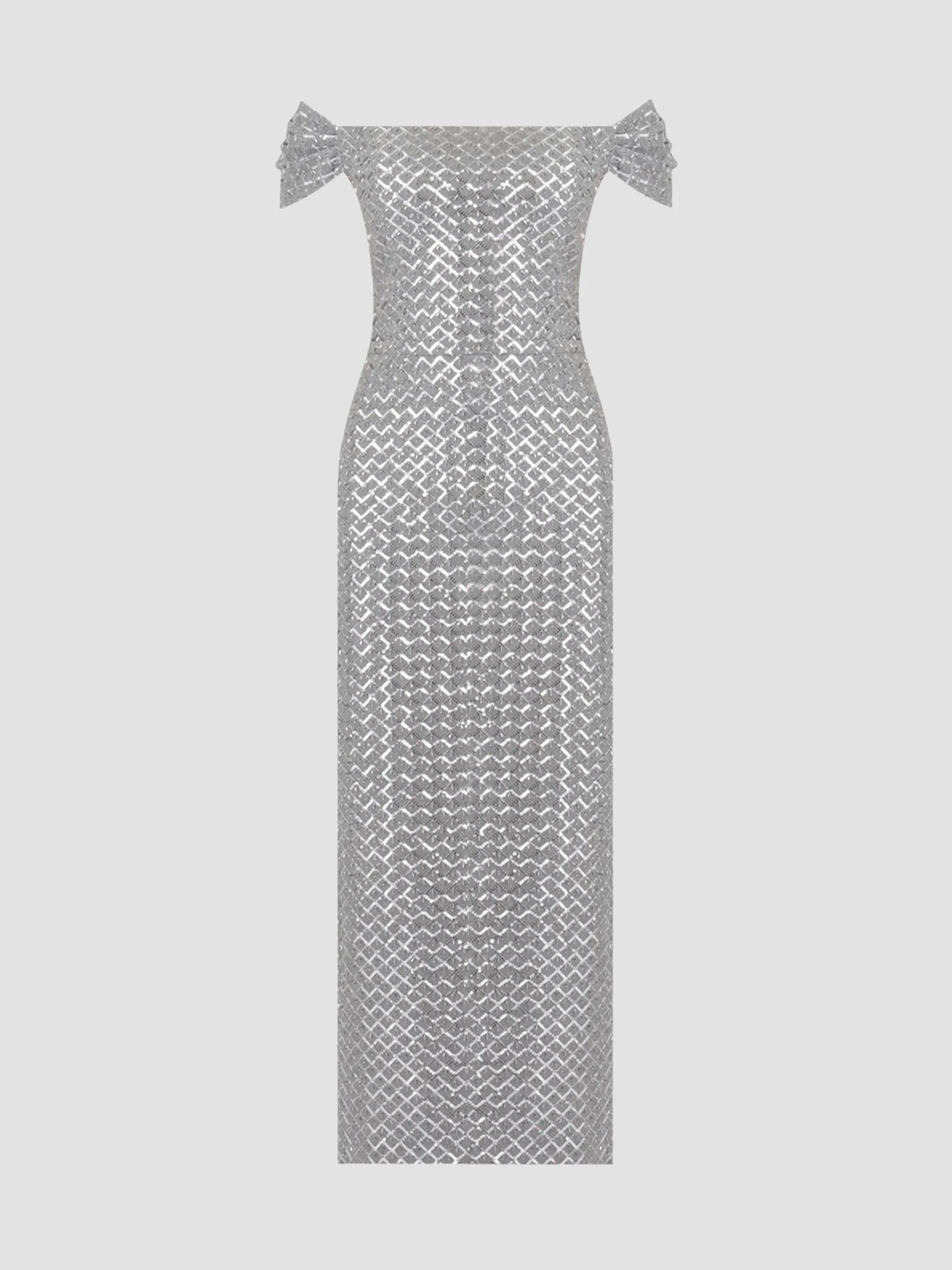 Women's Samantha Embellished Off-the-Shoulder Cocktail Dress - Grey - 1