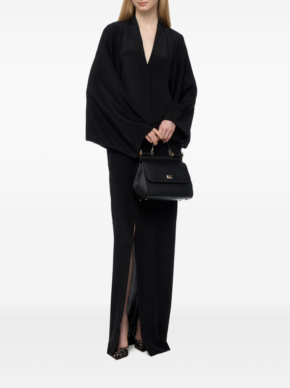 V-neck wide-sleeve maxi dress - 2