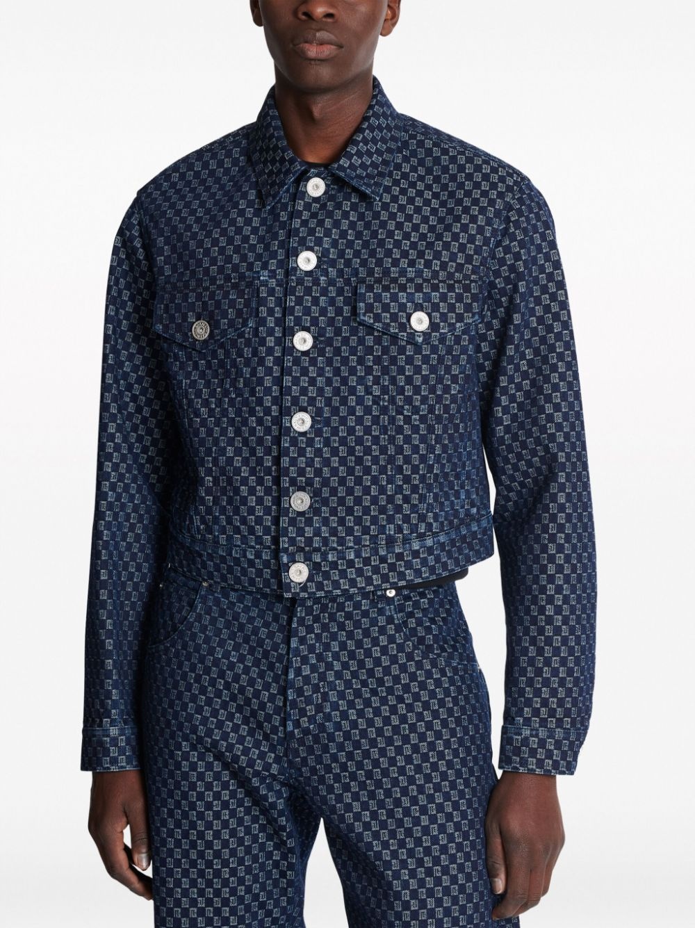 monogram-jacquard denim jacket - 5