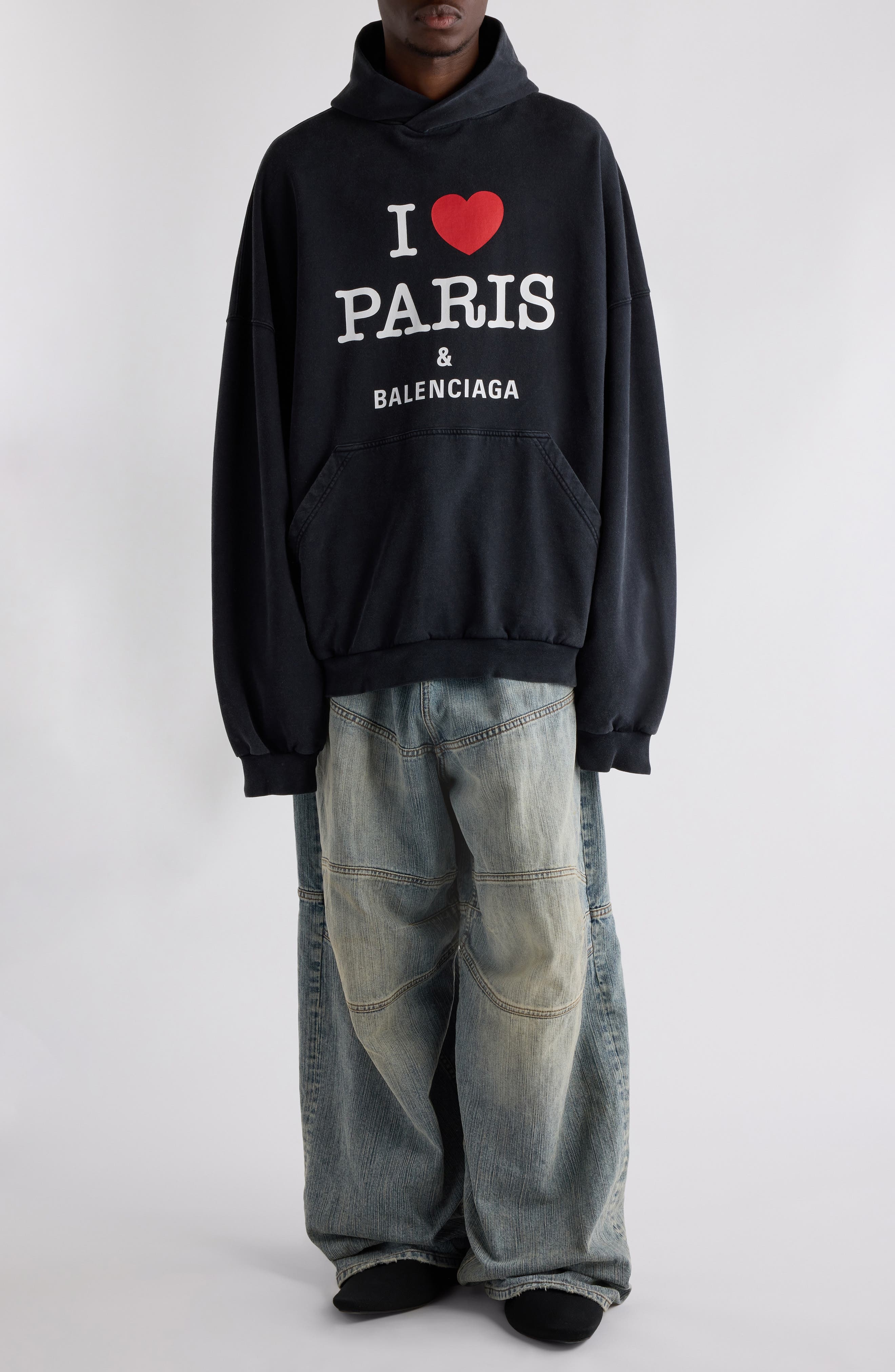 Balenciaga Large Fit Graphic Hoodie in Faded Washed Black at Nordstrom - 2