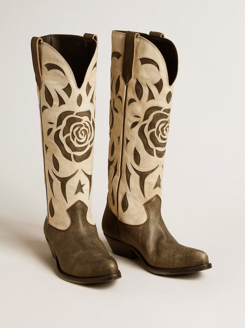 Golden Goose Wish Star boots in black and white leather with inlay rose and star outlook