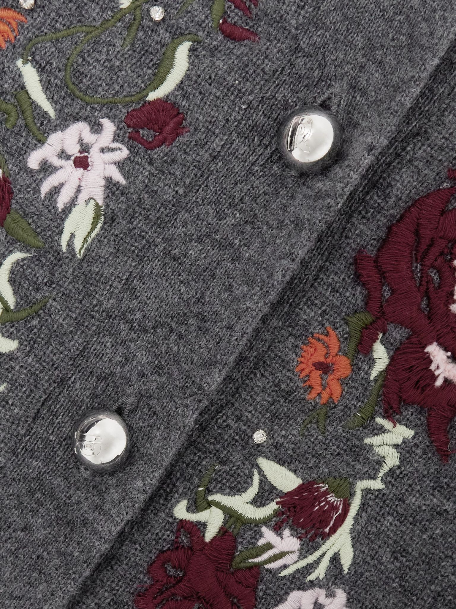 Embroidered crystal-embellished wool and cashmere-blend cardigan Dark gray - 4