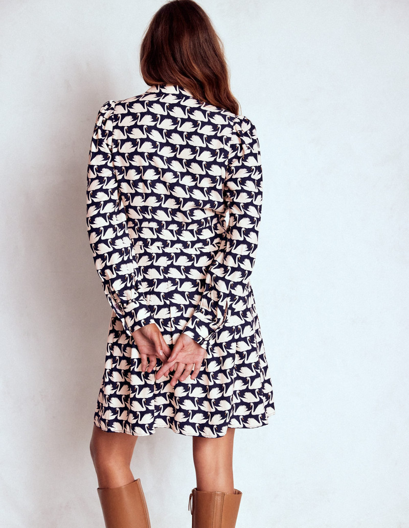 Tie Neck Short Dress-French Navy, Geo Swan 4