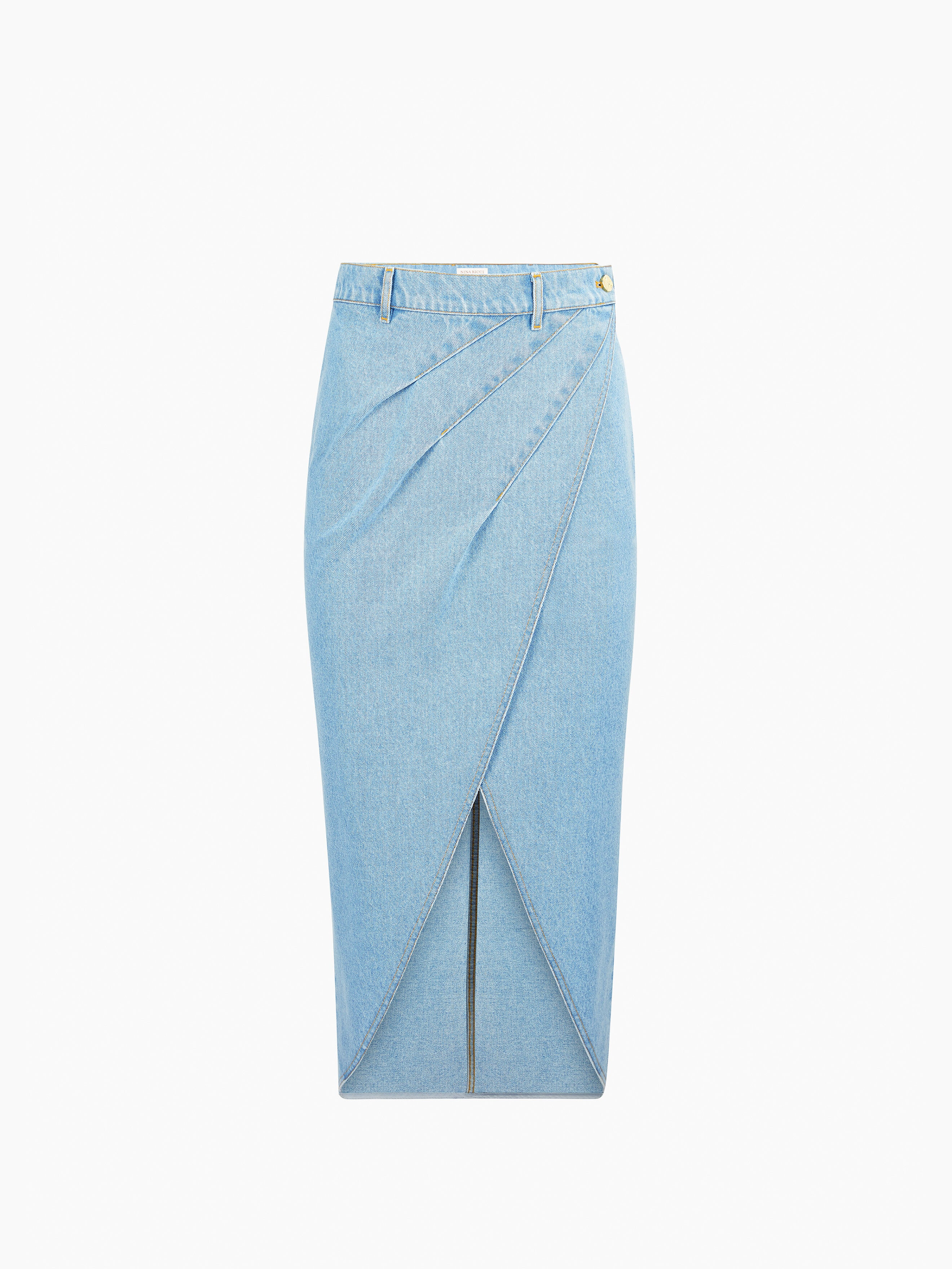 Slit Draped Midi Skirt In Denim - 5