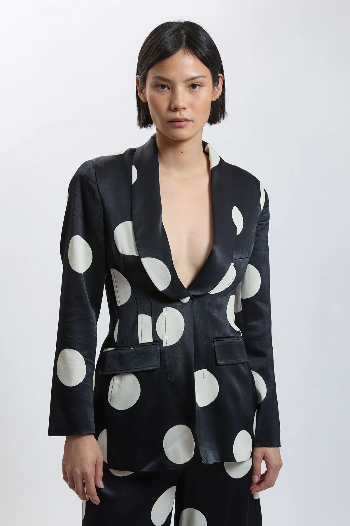 Petite Viscose Satin Polka Dot Tailored Blazer - 1