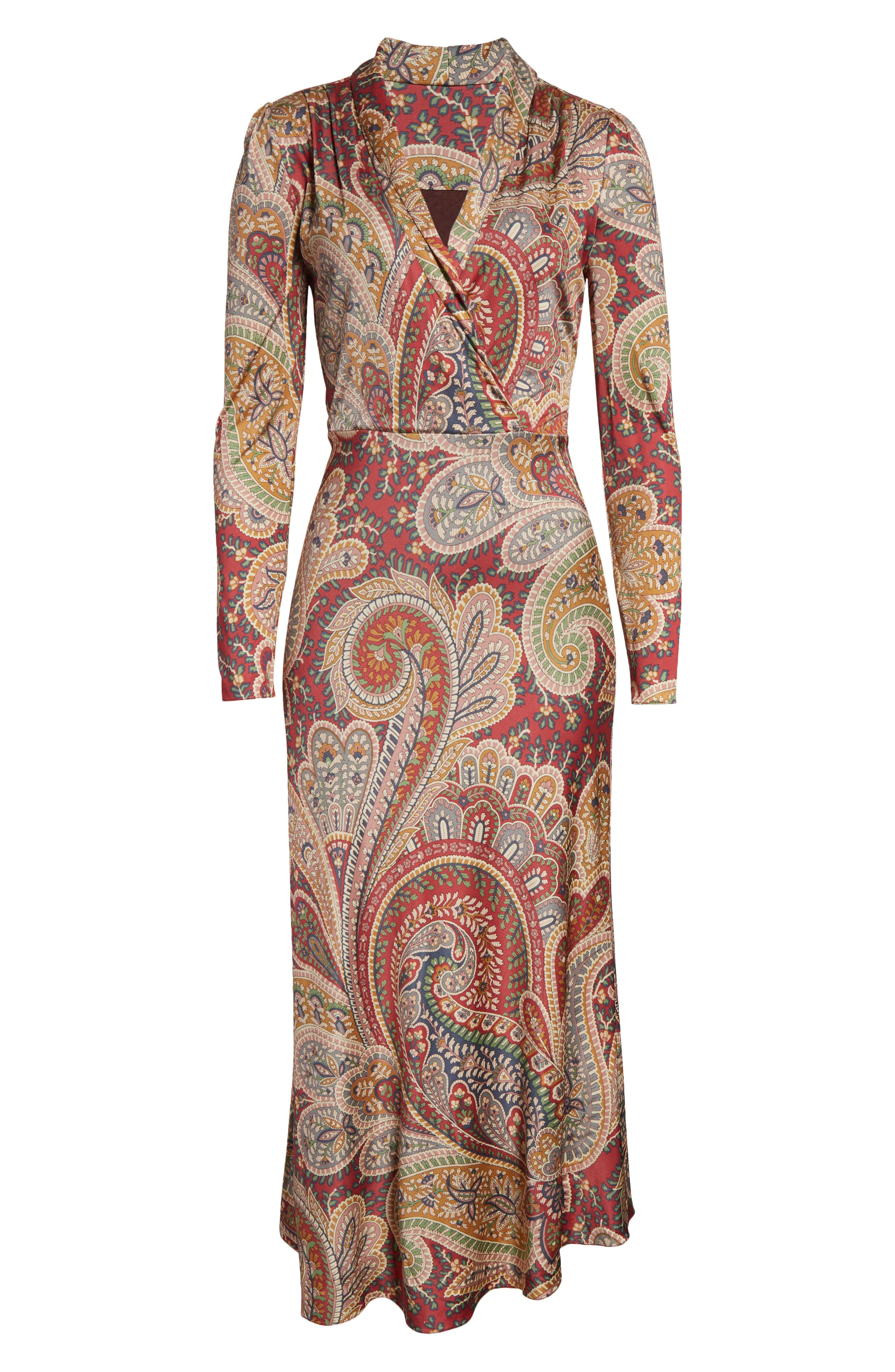Etro Paisley Print Long Sleeve Faux Wrap Jersey Dress in Stampa F.do Bordeaux at Nordstrom - 5