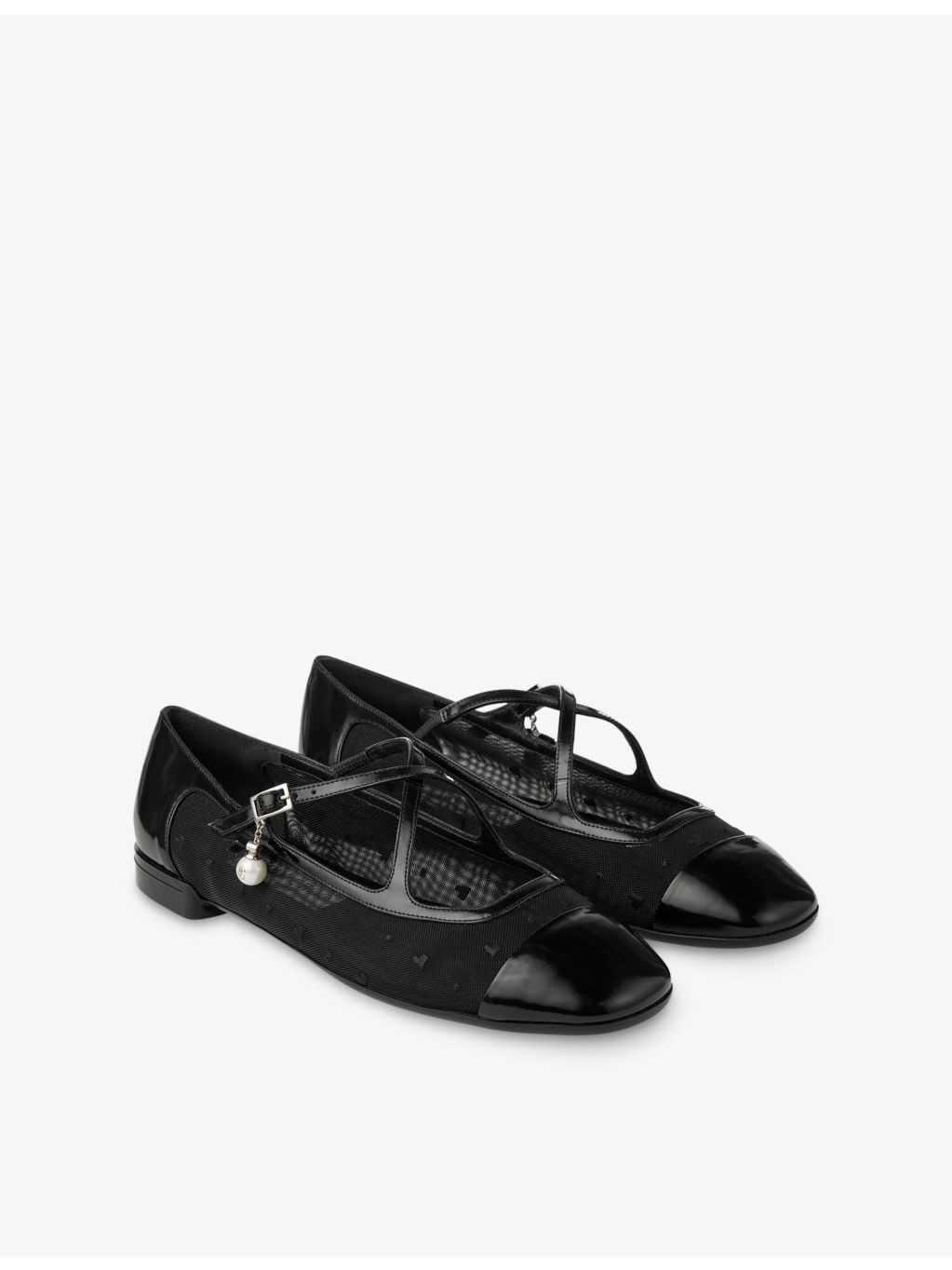 Eleri Crossover-Strap Patent-Leather and Mesh Ballet Flats - 3
