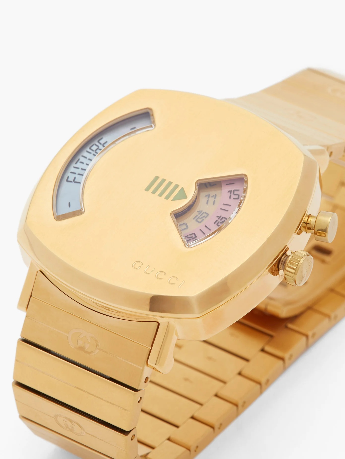 Grip digital-roulette two-window gold watch - 3