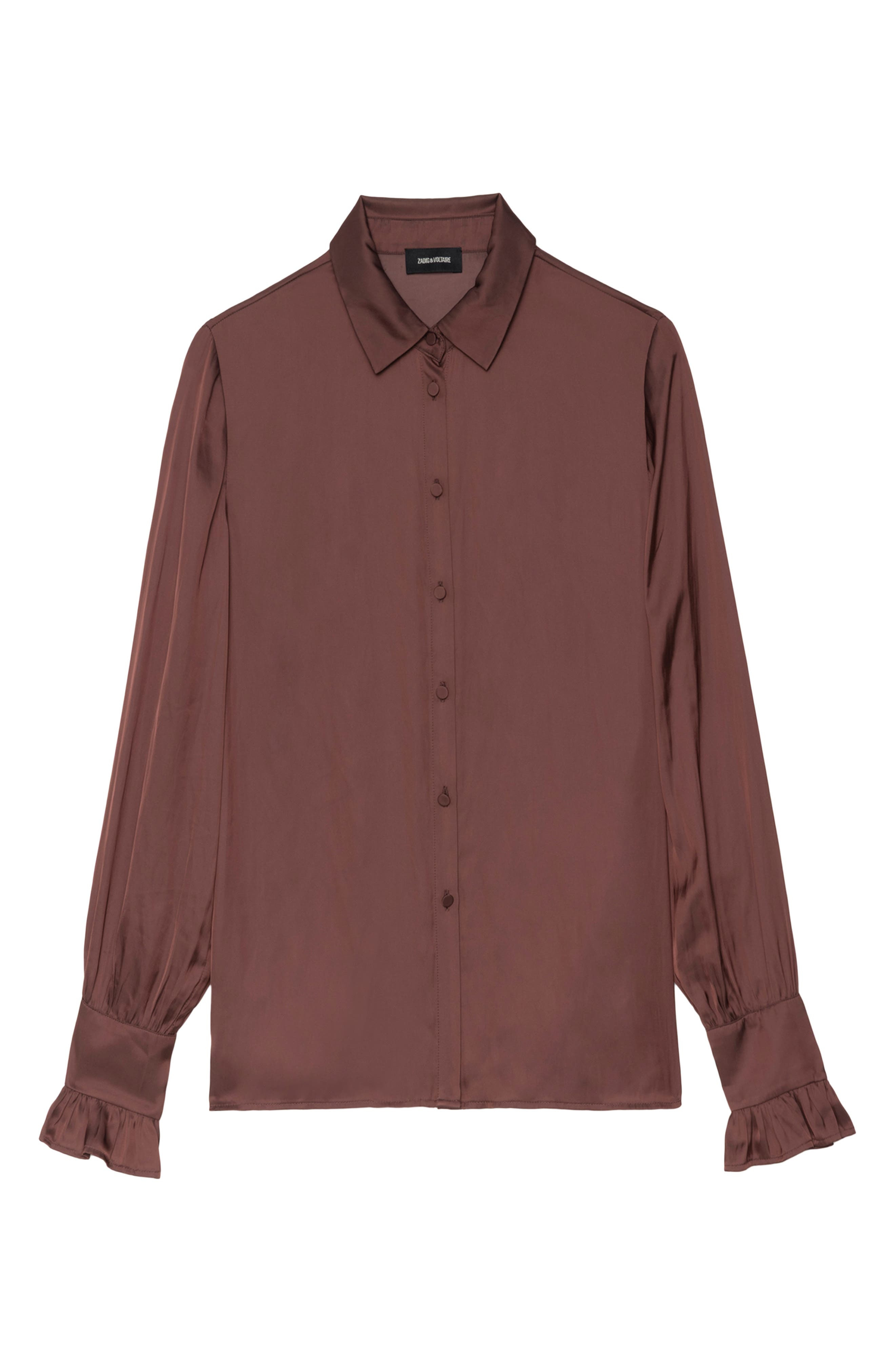 Zadig & Voltaire Thely Satin Shirt in Burgundy at Nordstrom - 5