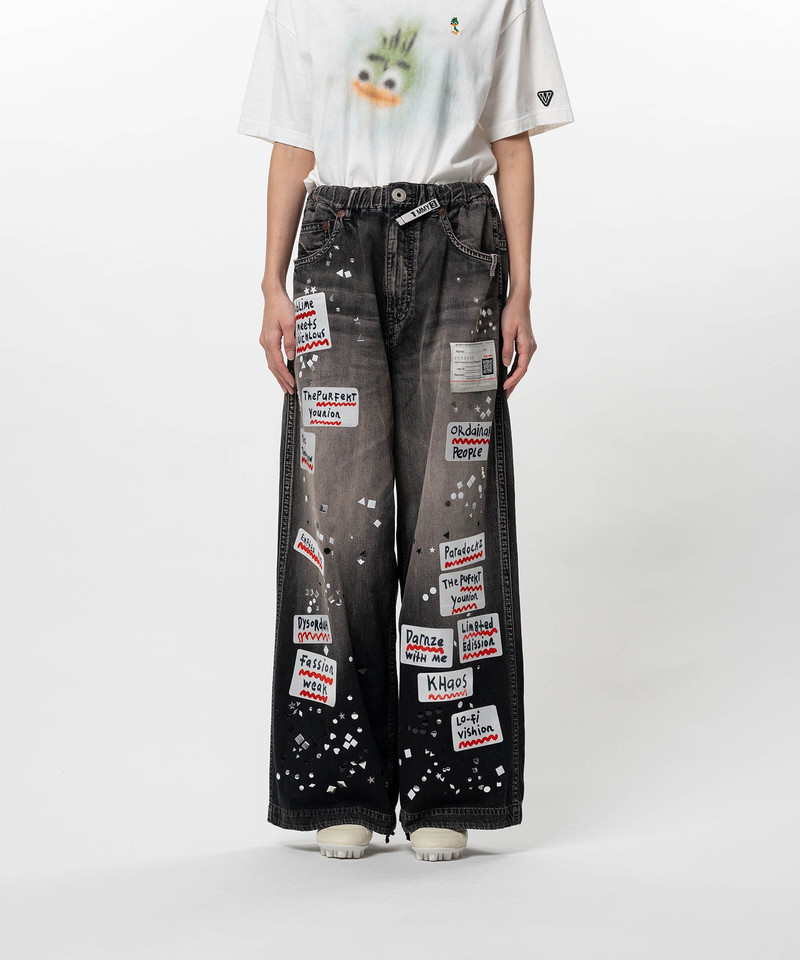 Embellished Sticker Denim Pants 3