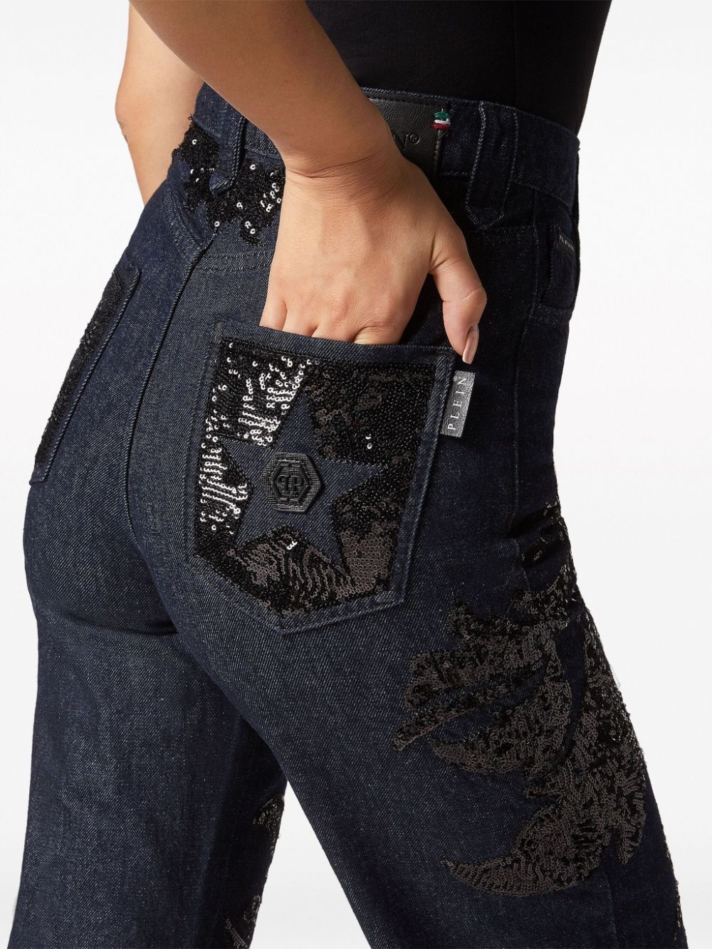 sequin-embellished high-rise wide-leg jeans - 5