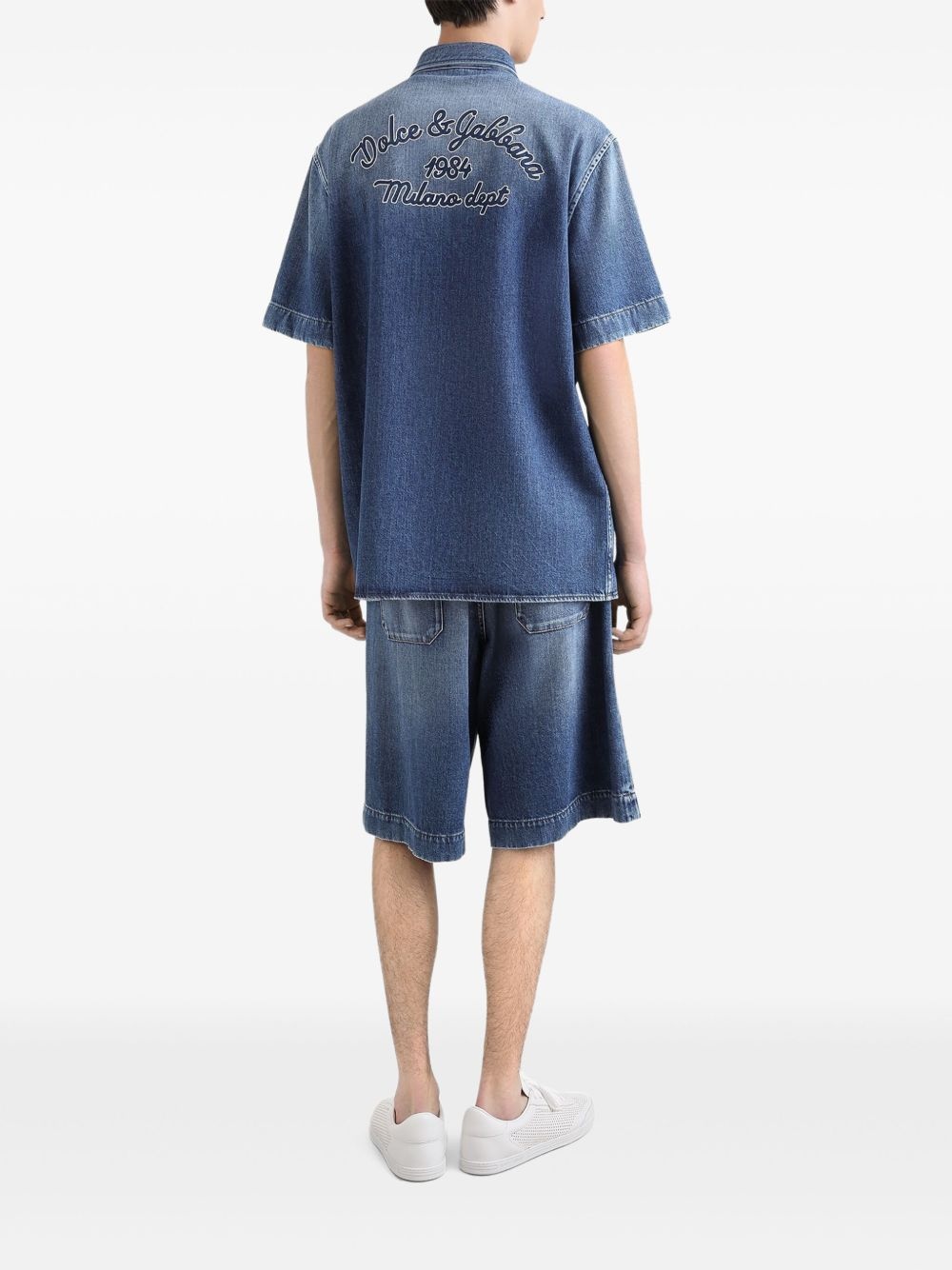 logo-embroidered denim shorts - 3
