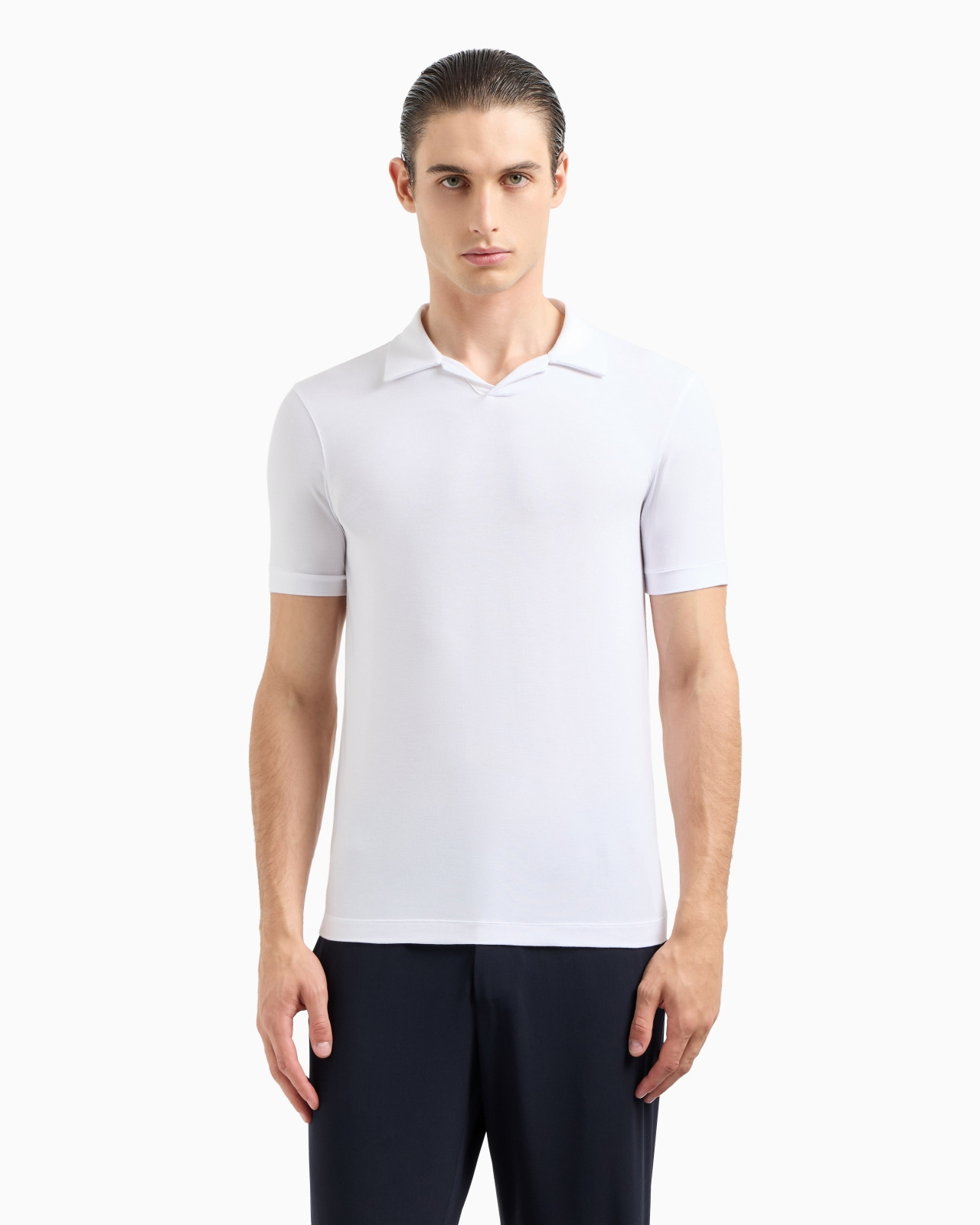 Stretch viscose jersey short-sleeved polo shirt - 4