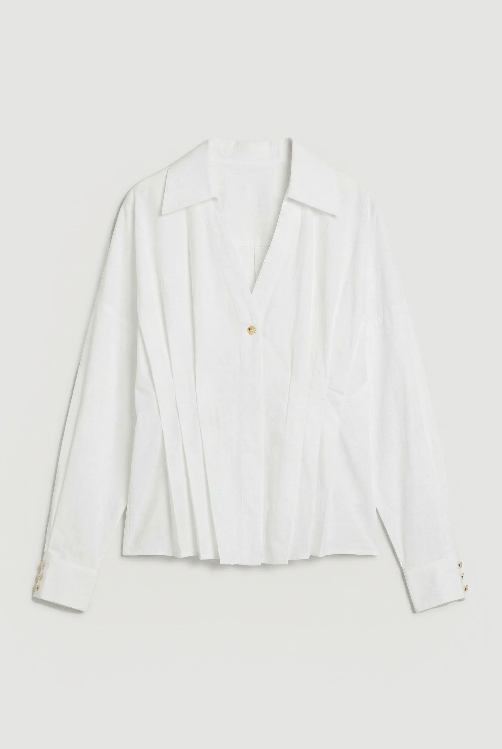 Cotton Pleated Detail Long Sleeve Shirt - 1