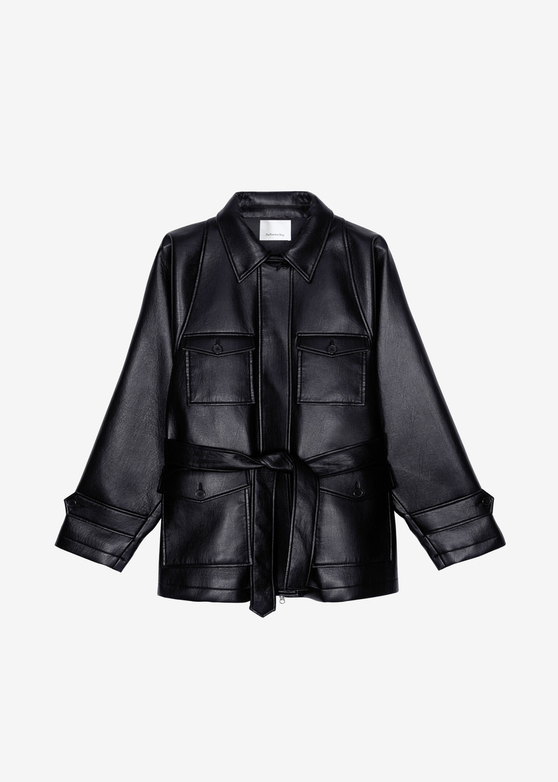 Kelia Faux Leather Padded Utility Jacket - Black 1