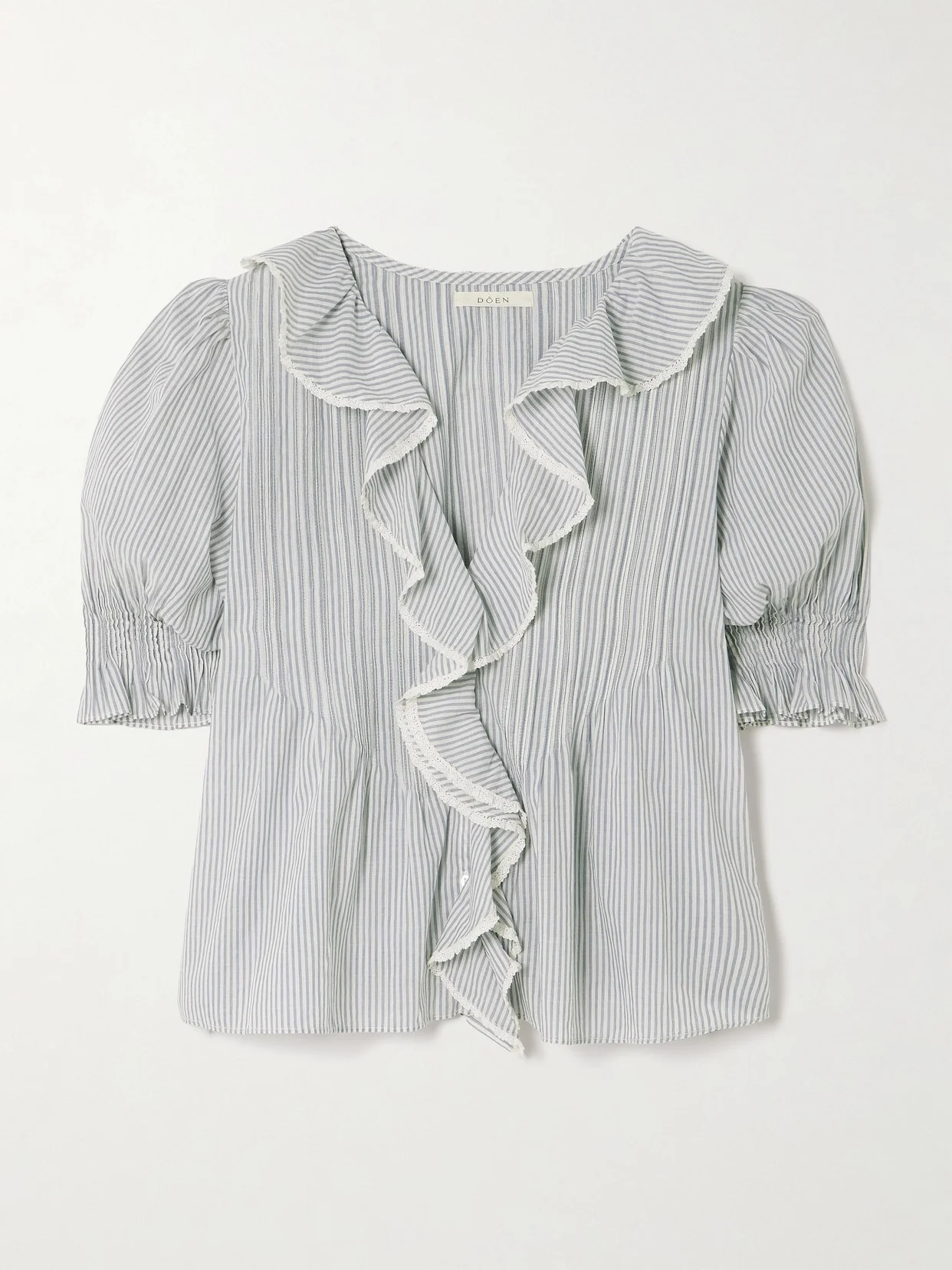 Henri Lace-trimmed Ruffled Pintucked Striped Organic Cotton-voile Top - 1