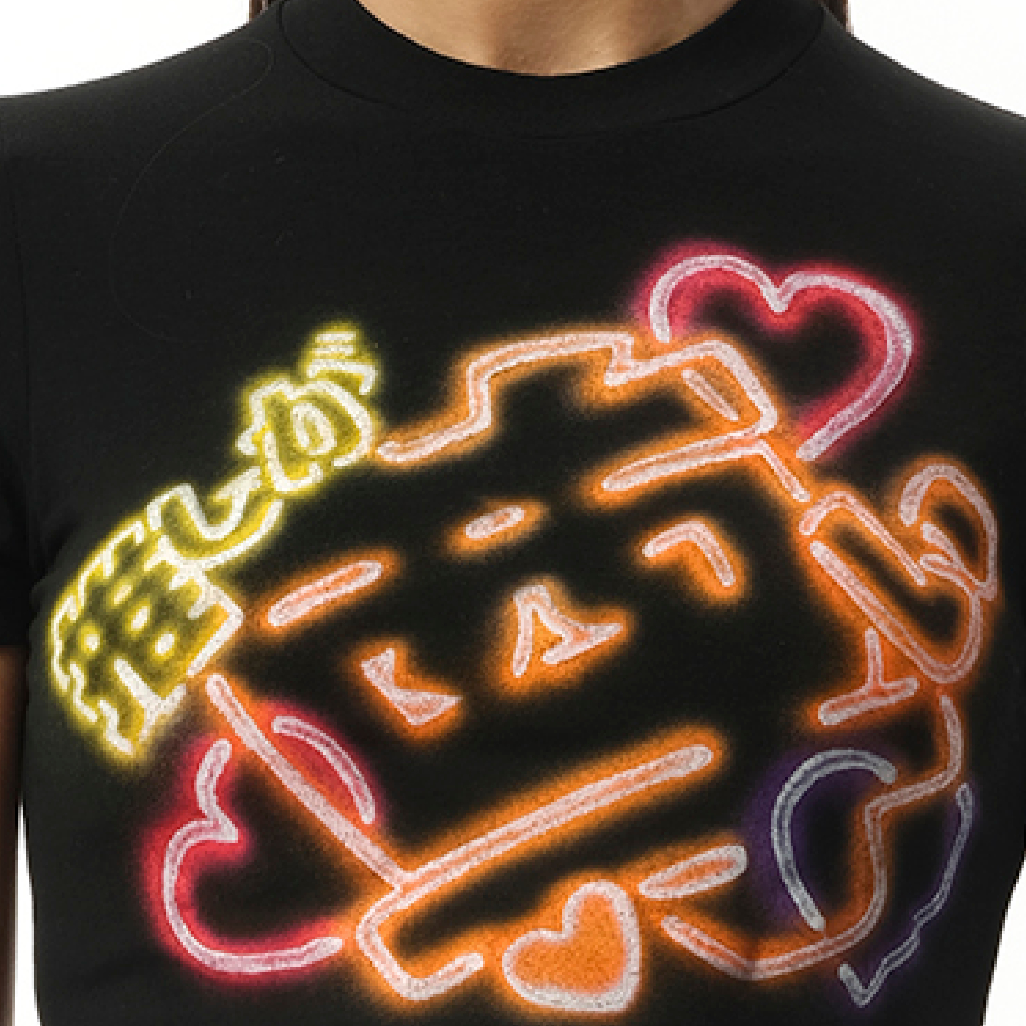 Japanese Fan-Service Neon Paint T-Shirt in Black - 3