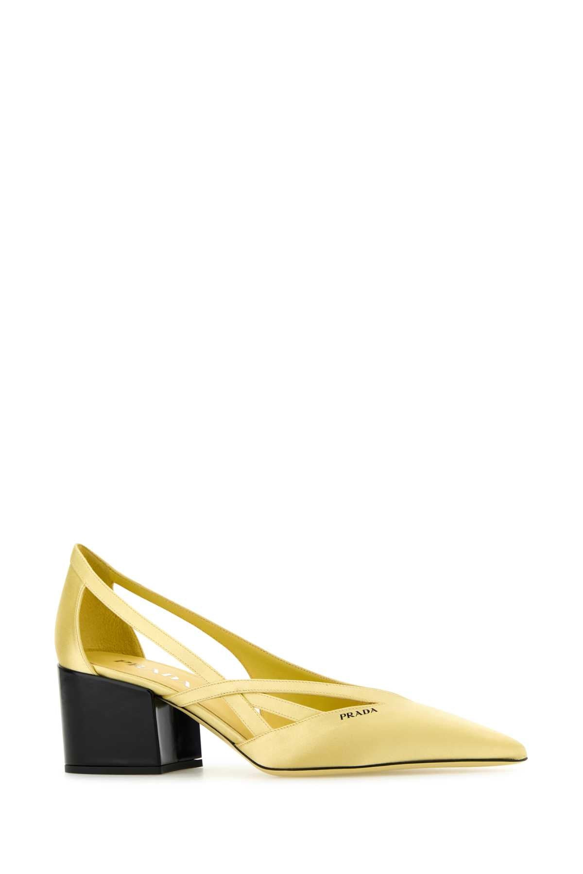 Prada Women Pastel Yellow Satin Pumps - 2