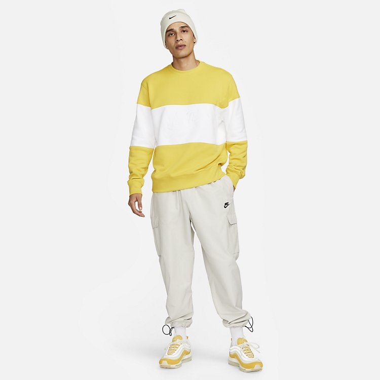 Nike Club French Terry Colour-Blocked Crew 'Vivid Sulphur' FB7849-709 - 6
