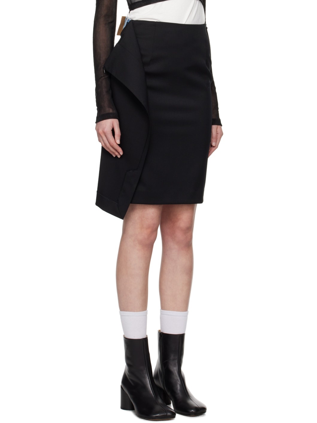 Black & Blue Paneled Denim Midi Skirt - 2