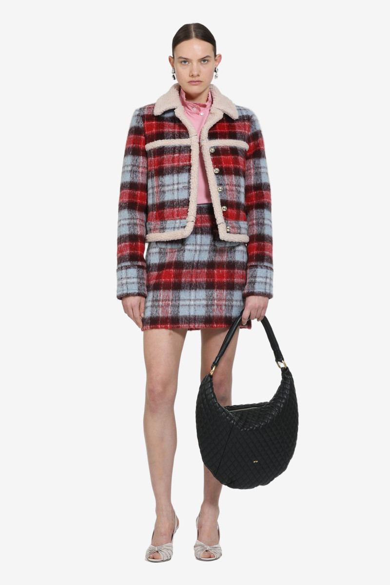 CHECKED JACKET WITH ECO-SHEARLING TRIM 1