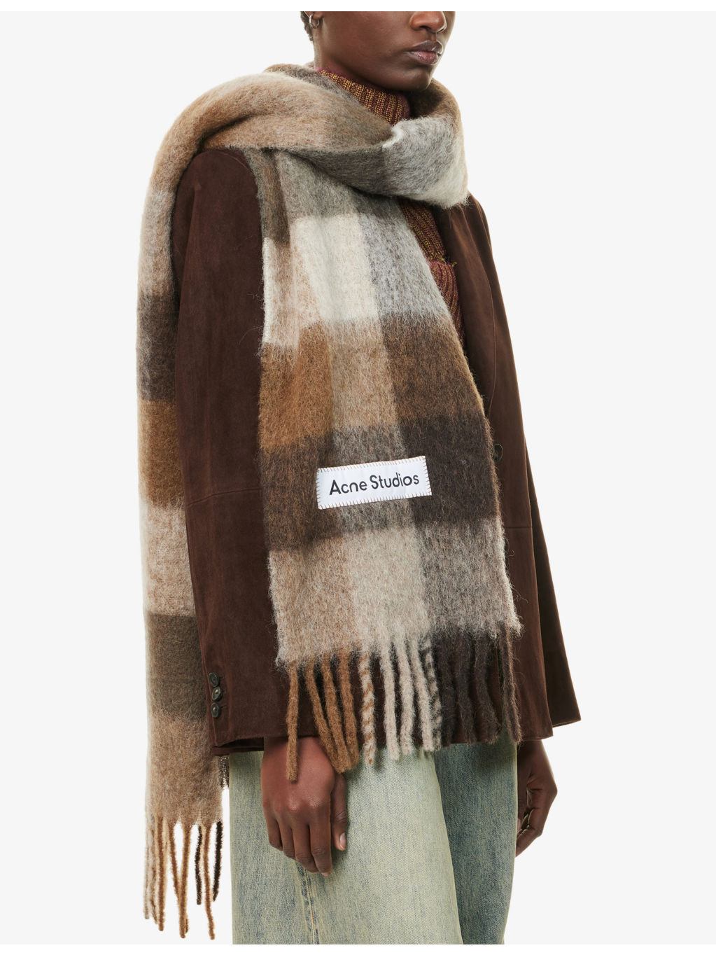 Checked Fringed Knitted Scarf - 2