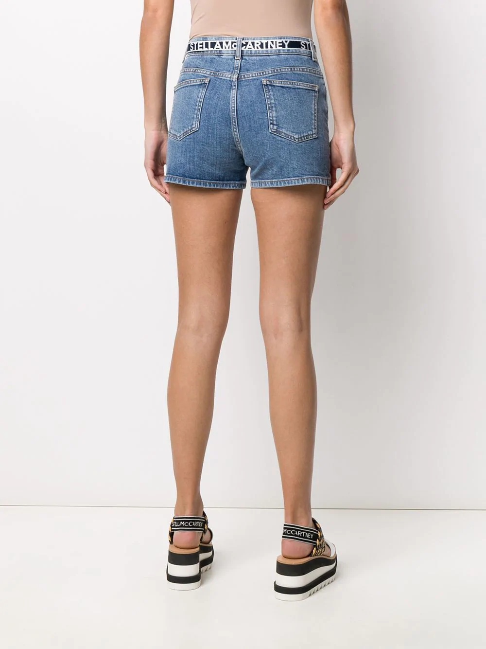 logo belt denim shorts - 4