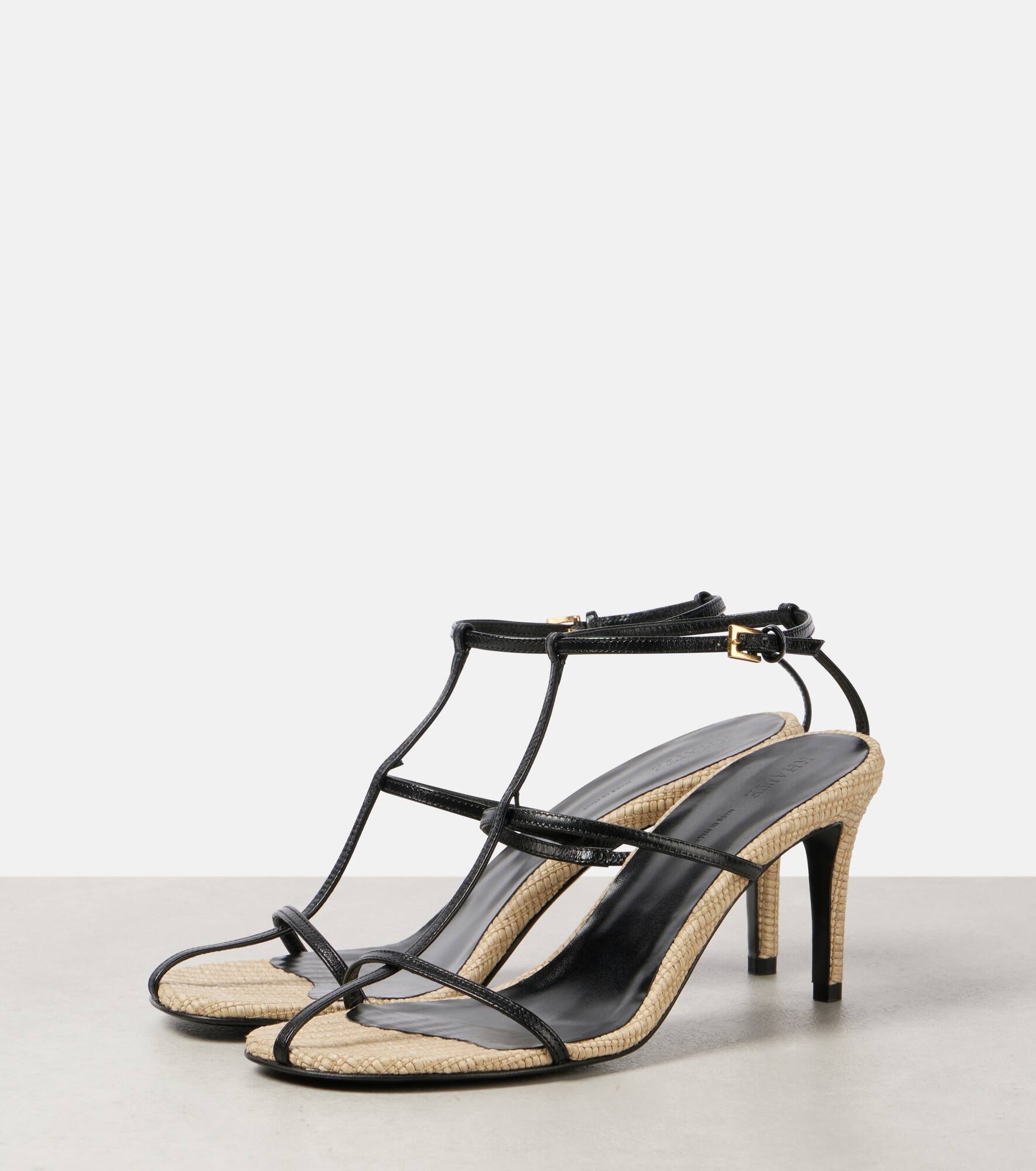 Cage 75 leather raffia-trimmed sandals - 4