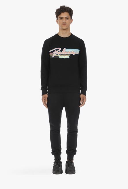 EXCLUSIVE - Black cotton sweatshirt with multicolor Balmain logo - 4