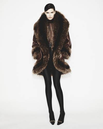 SAINT LAURENT oversize coat in lambskin and animal-free fur outlook