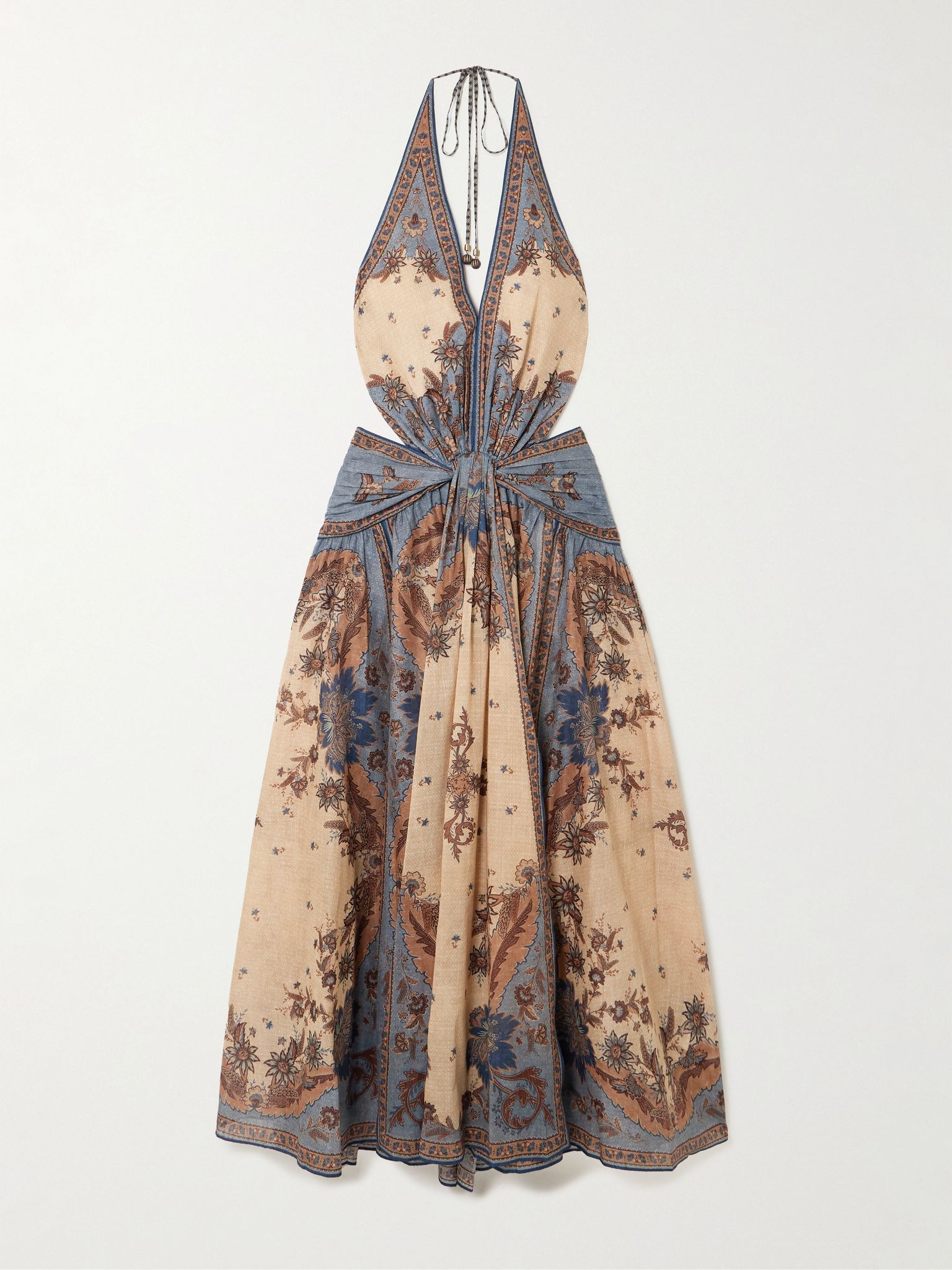 Ascension open-back printed cotton-voile halterneck maxi dress Beige - 1