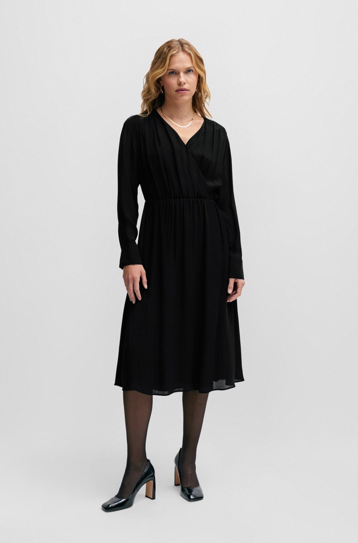 REGULAR-FIT DRESS WITH WRAP FRONT AND BUTTON CUFFS - 3