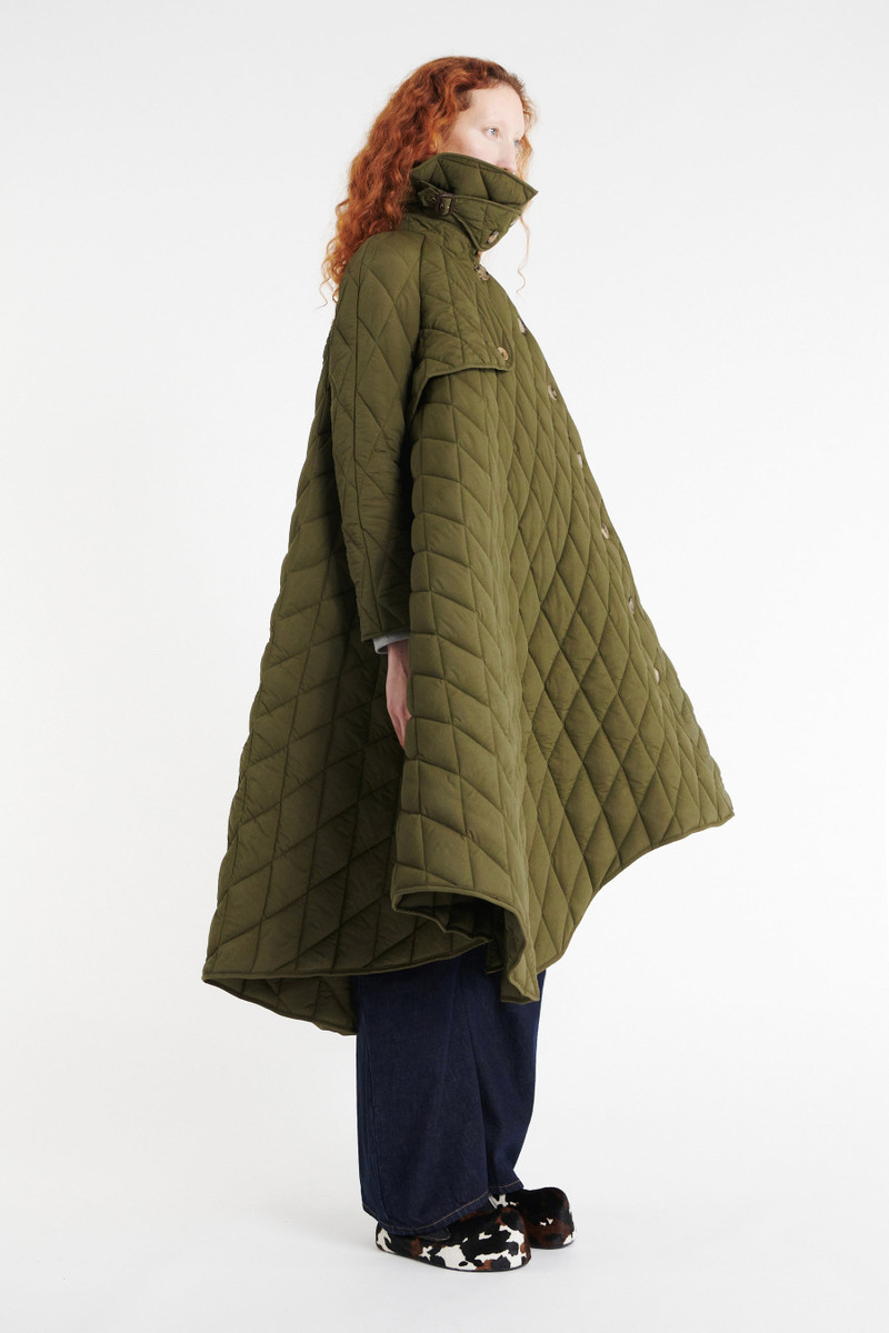 LONG QUILTED TRENCH DARK KHAKI GREEN 3