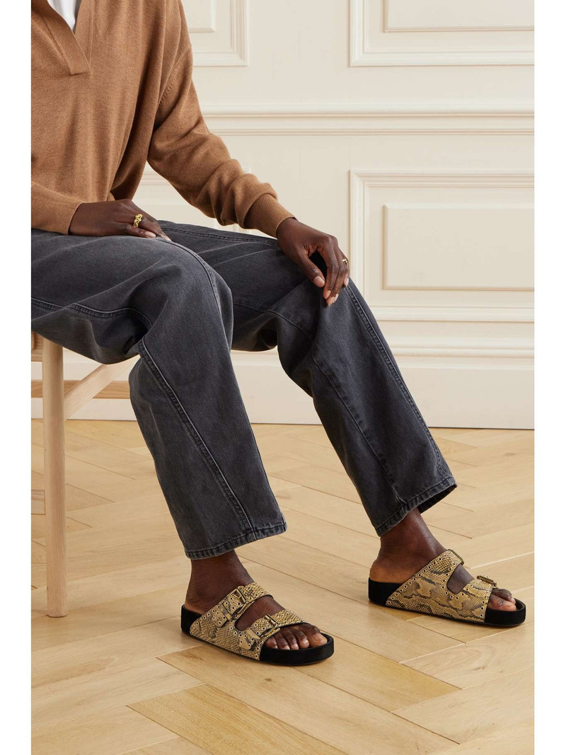 Isabel Marant Lennyo eyelet-embellished snake-effect leather slides outlook