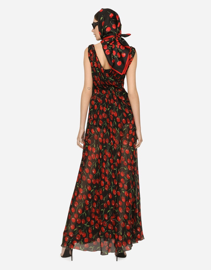 Long cherry-print chiffon dress - 3