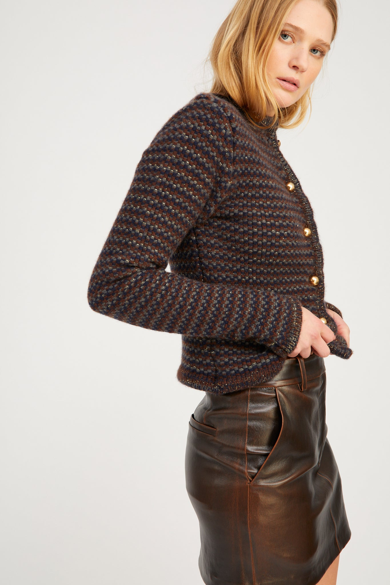 BROWN STRIPE CASHMERE INGRID JACKET - 3