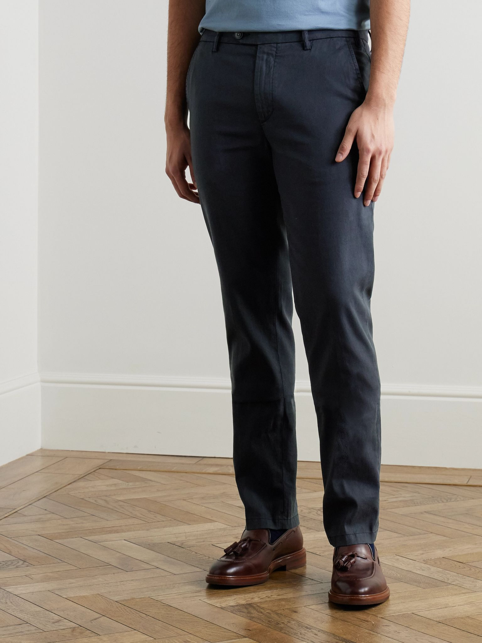 Garment-Dyed Stretch-Lyocell and Cotton-Blend Trousers Navy - 3