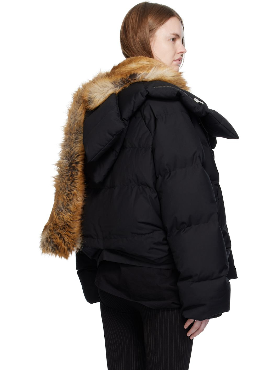 Black Deconstructed Double Zip Down Jacket - 3