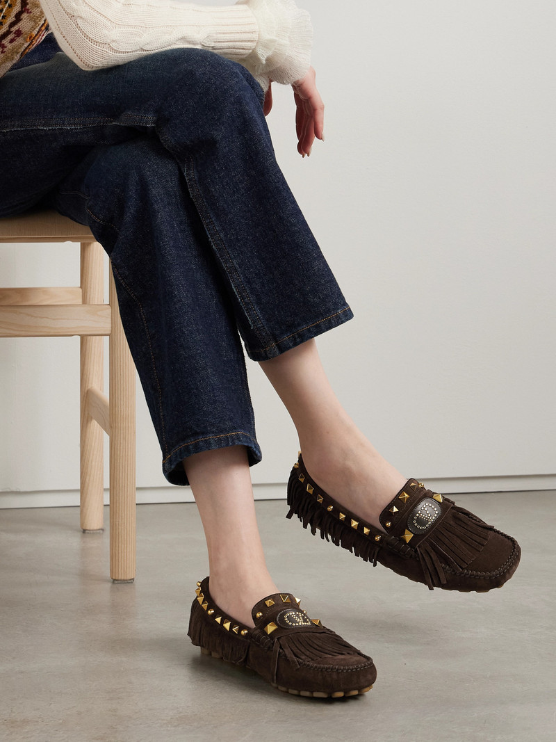 Valentino Plaster Caster Fringed Studded Suede Loafers outlook
