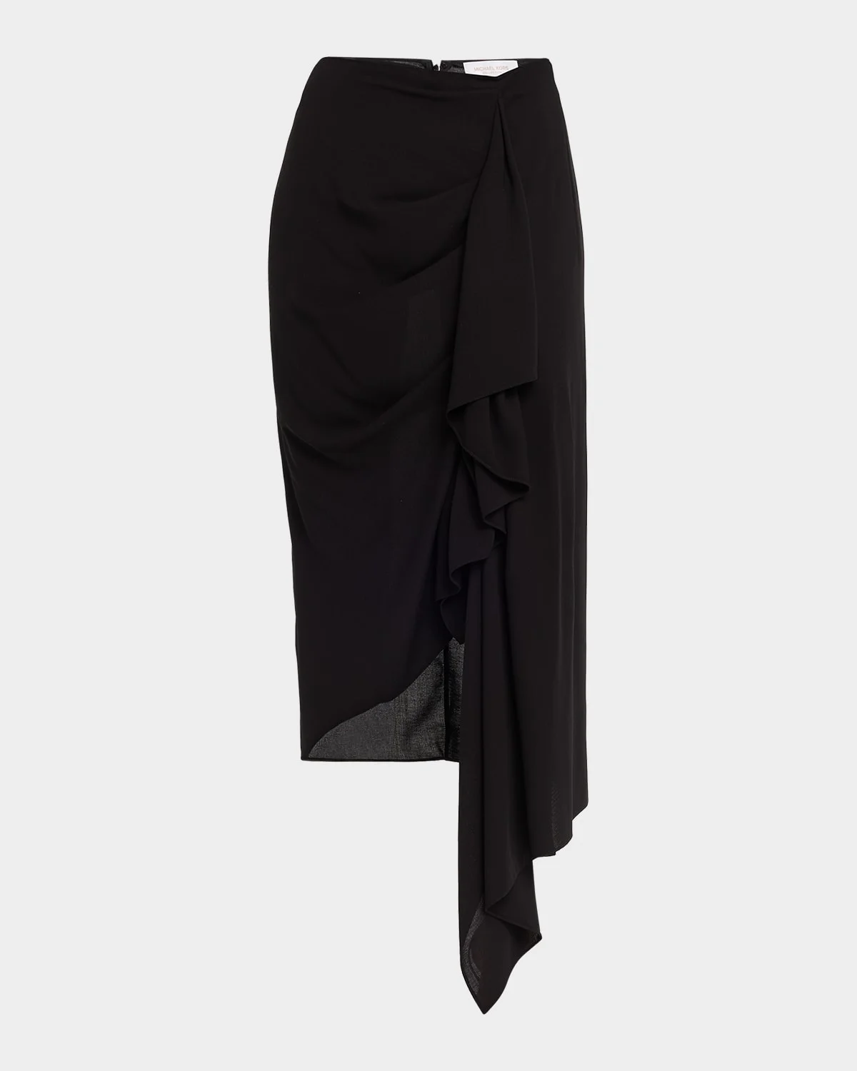 Draped Fluid Wool Midi Pencil Skirt - 1