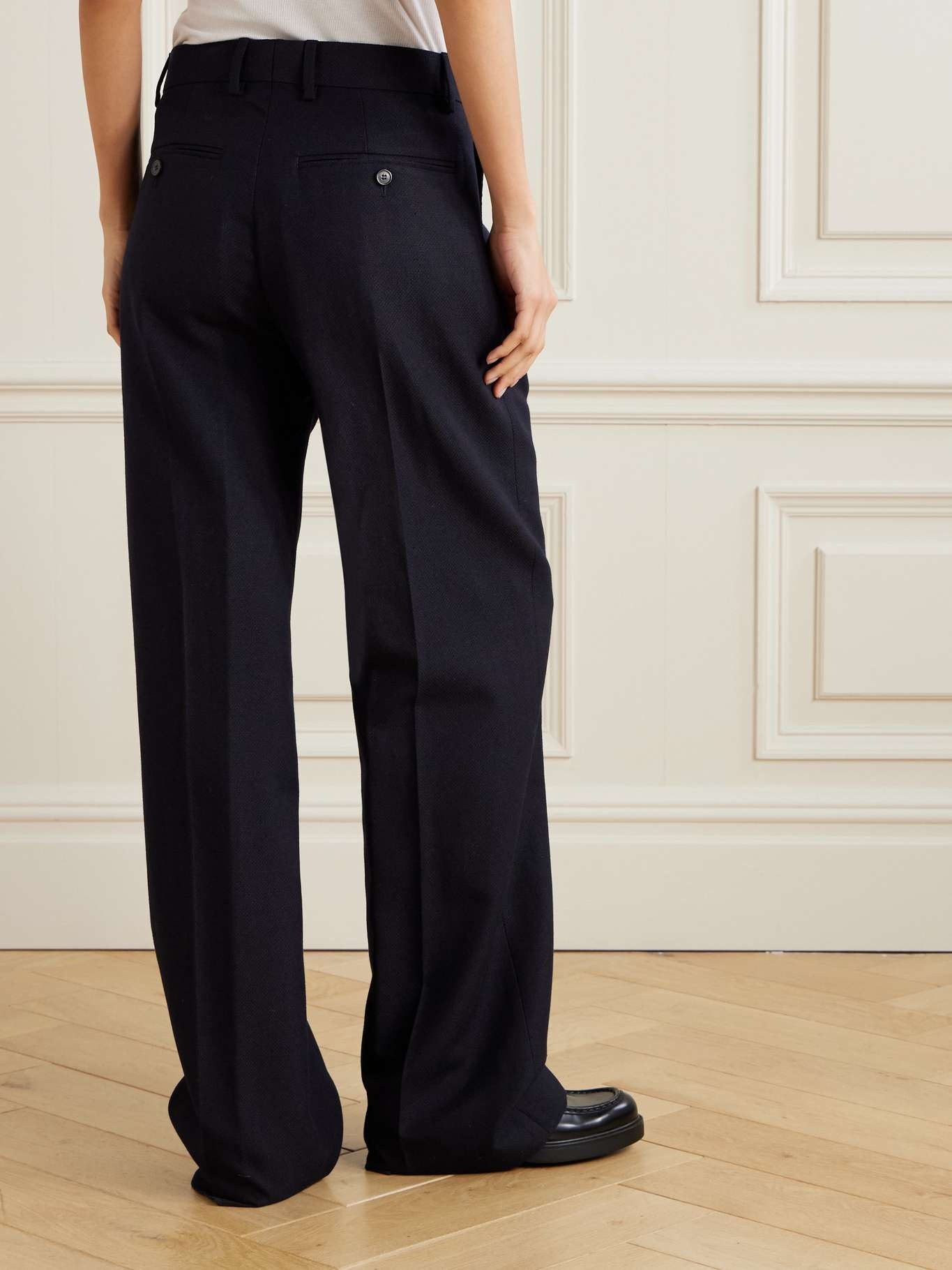 Pleated wool and linen-blend wide-leg pants Blue - 4