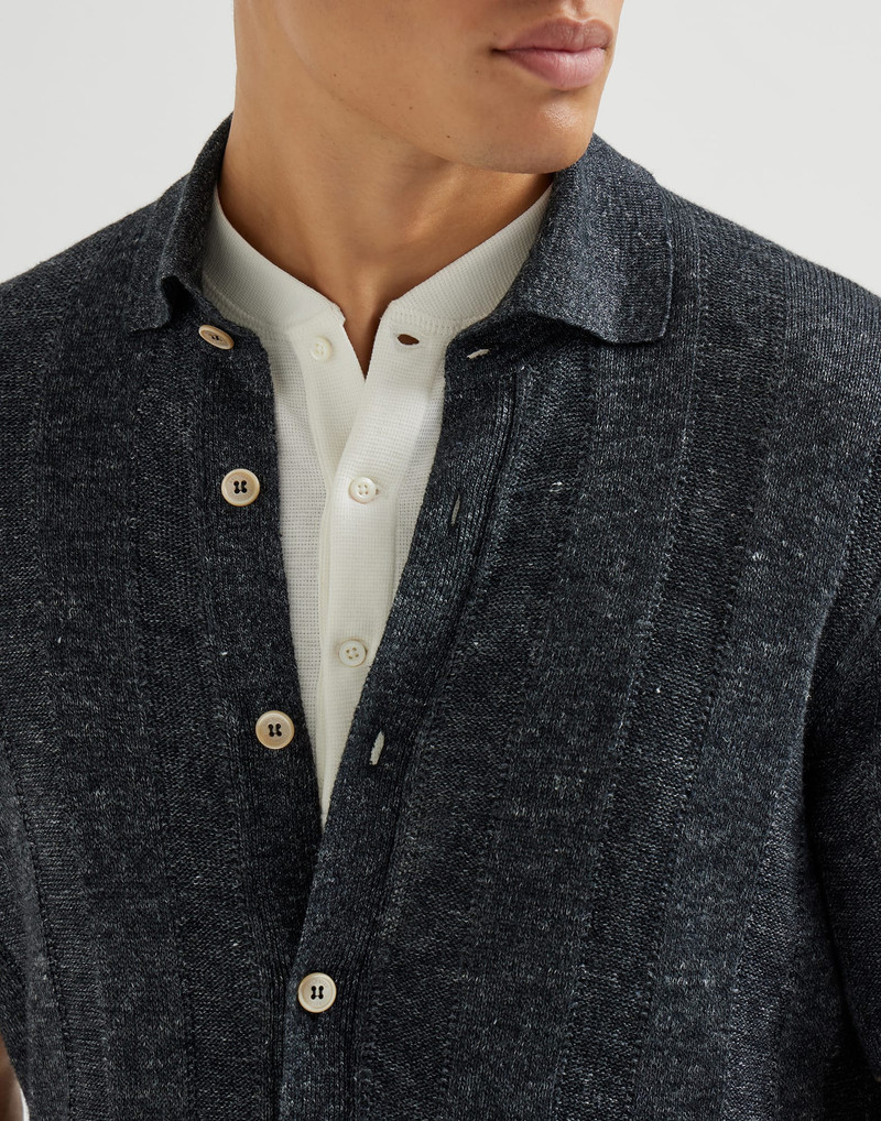 Linen and cotton textured rib short sleeve knit shirt 4