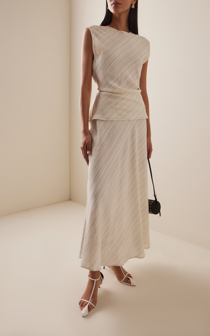 Proenza Schouler Kaia Skirt in Woven Stripe Flou ivory outlook